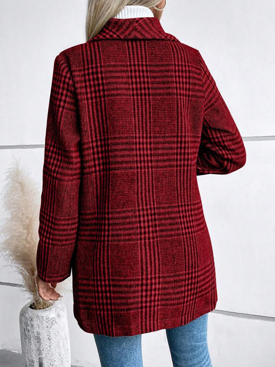 Trendy Comfort Plaid Collared Neck Long Sleeve Jacket