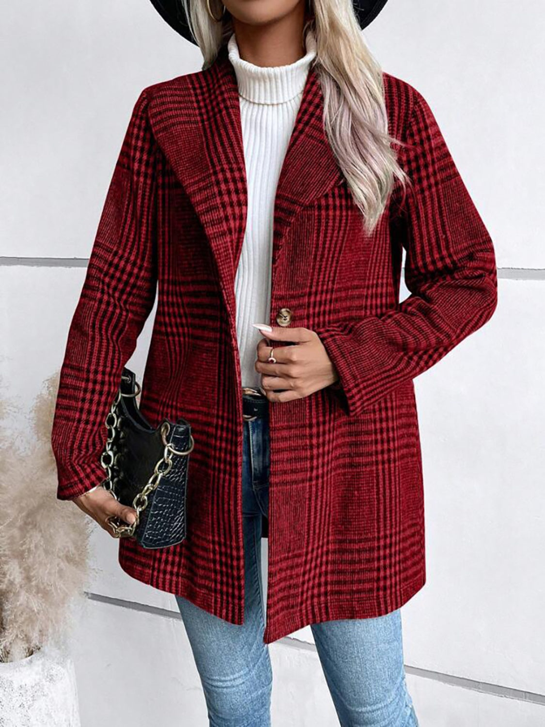 Trendy Comfort Plaid Collared Neck Long Sleeve Jacket