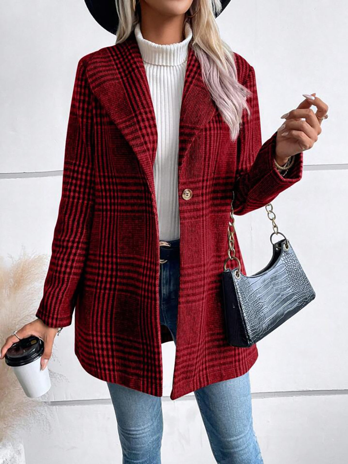 Trendy Comfort Plaid Collared Neck Long Sleeve Jacket