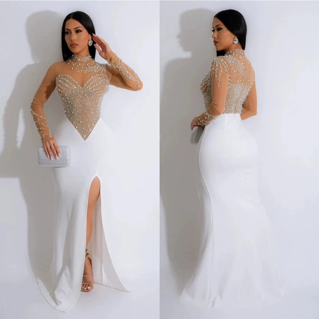 Women Diamonds Hot Rhinestones Maxi Dress Sexy Party Dresses