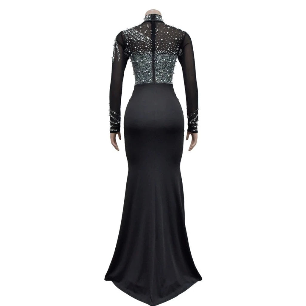 Women Diamonds Hot Rhinestones Maxi Dress Sexy Party Dresses