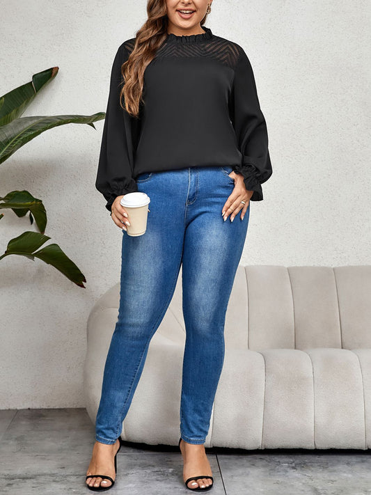 Women Elegant Plus Size Round Neck Flounce Sleeve Blouse Dress