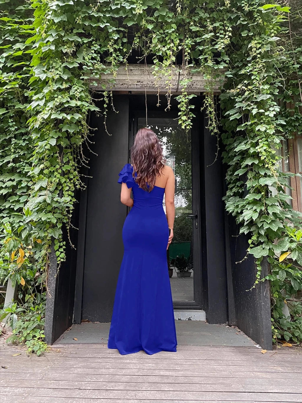 Women One Shoulder Split Sexy Sleeveless Sloping Shoulders Dresses