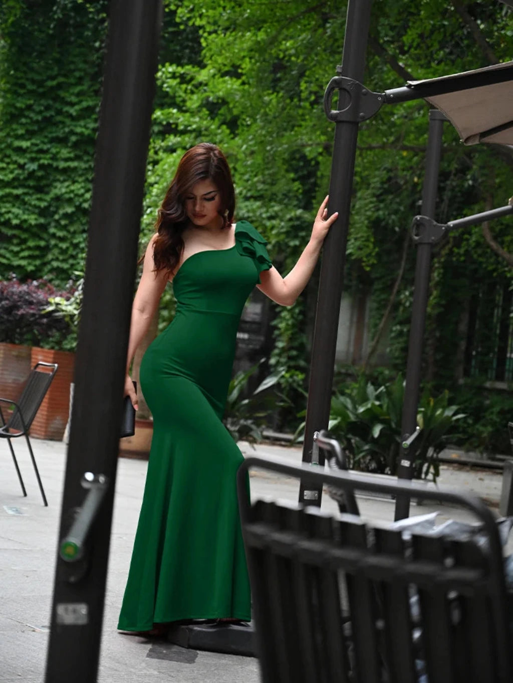 Women One Shoulder Split Sexy Sleeveless Sloping Shoulders Dresses