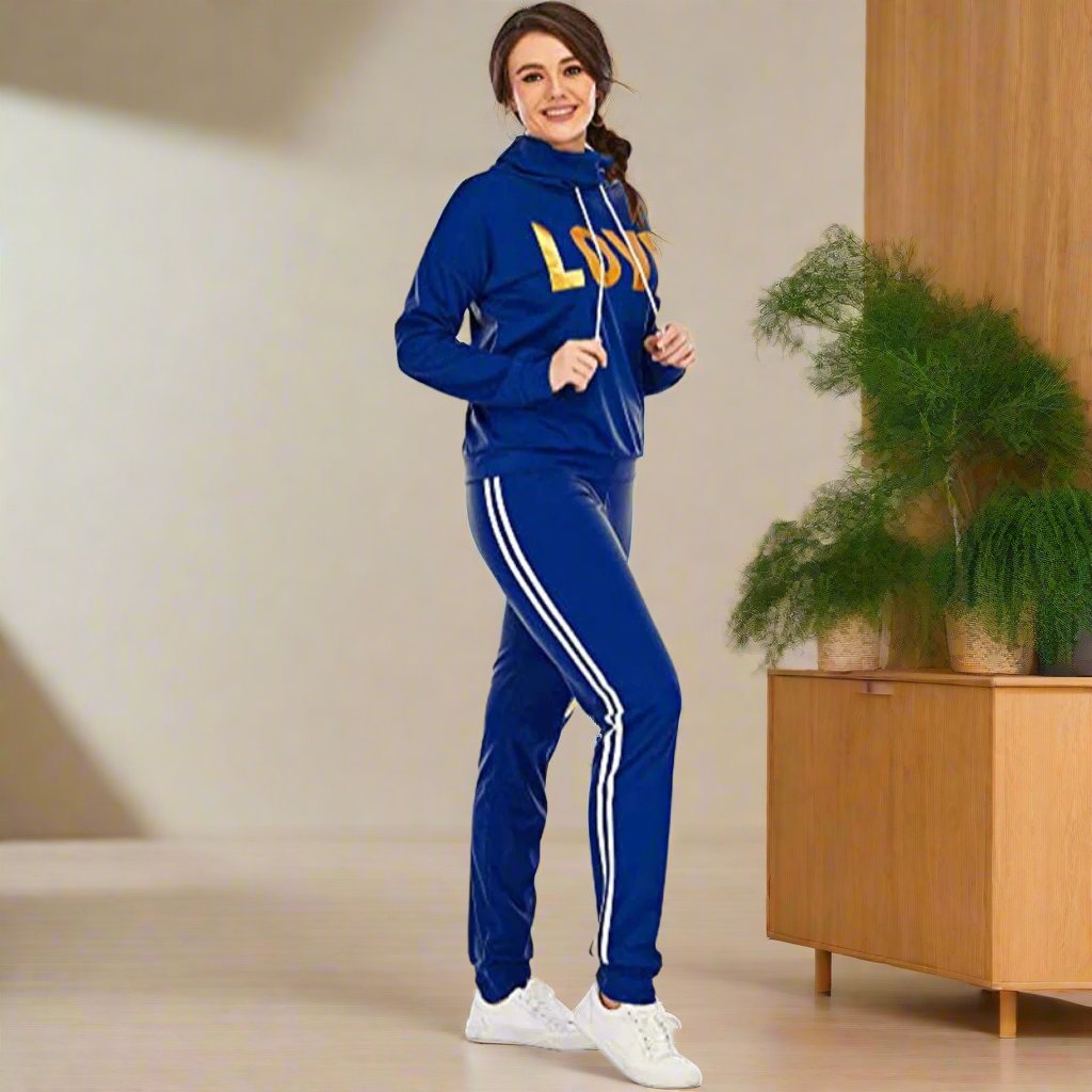 Women Outfit Set LOVE Letter High Neck Hoodies Sweatshirt Tracksuit
