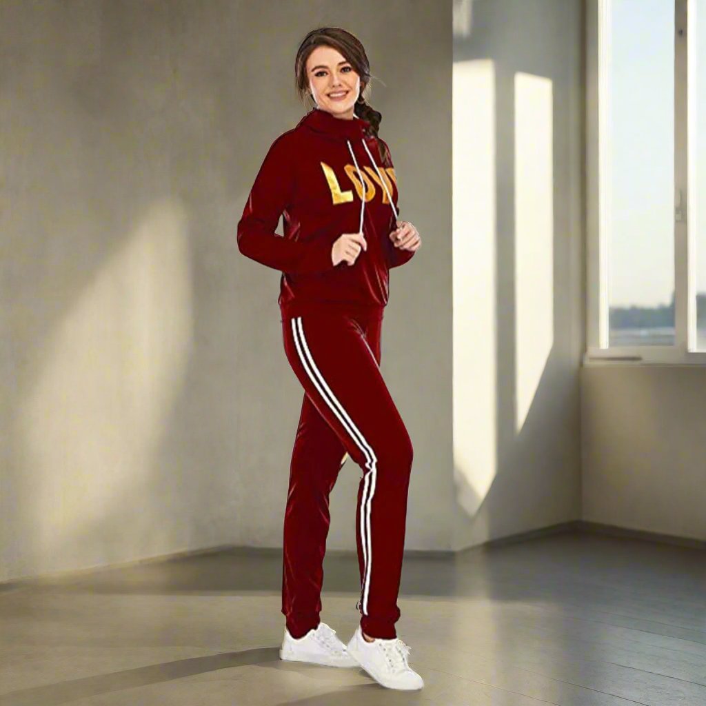 Women Outfit Set LOVE Letter High Neck Hoodies Sweatshirt Tracksuit