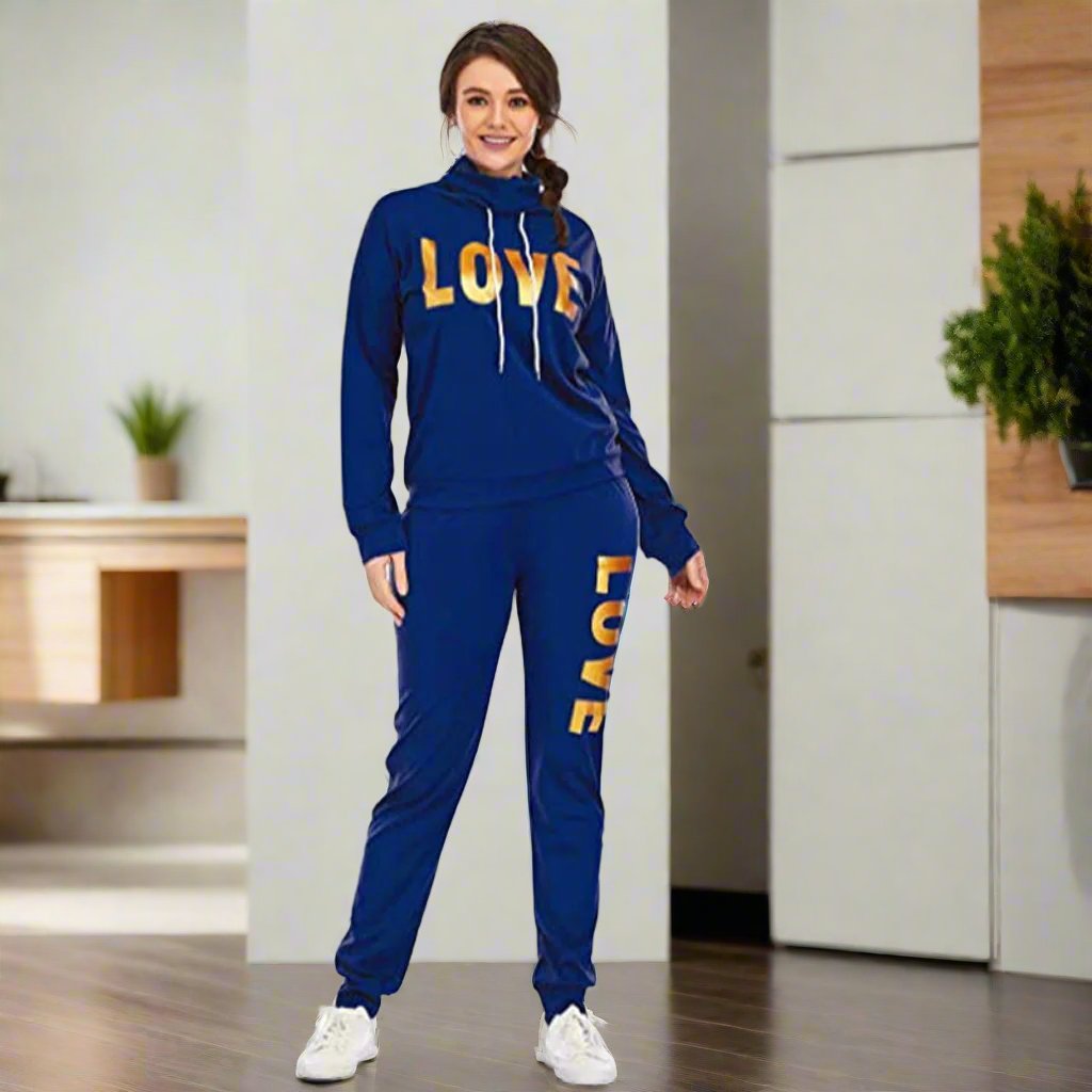 Women Outfit Set LOVE Letter High Neck Hoodies Sweatshirt Tracksuit
