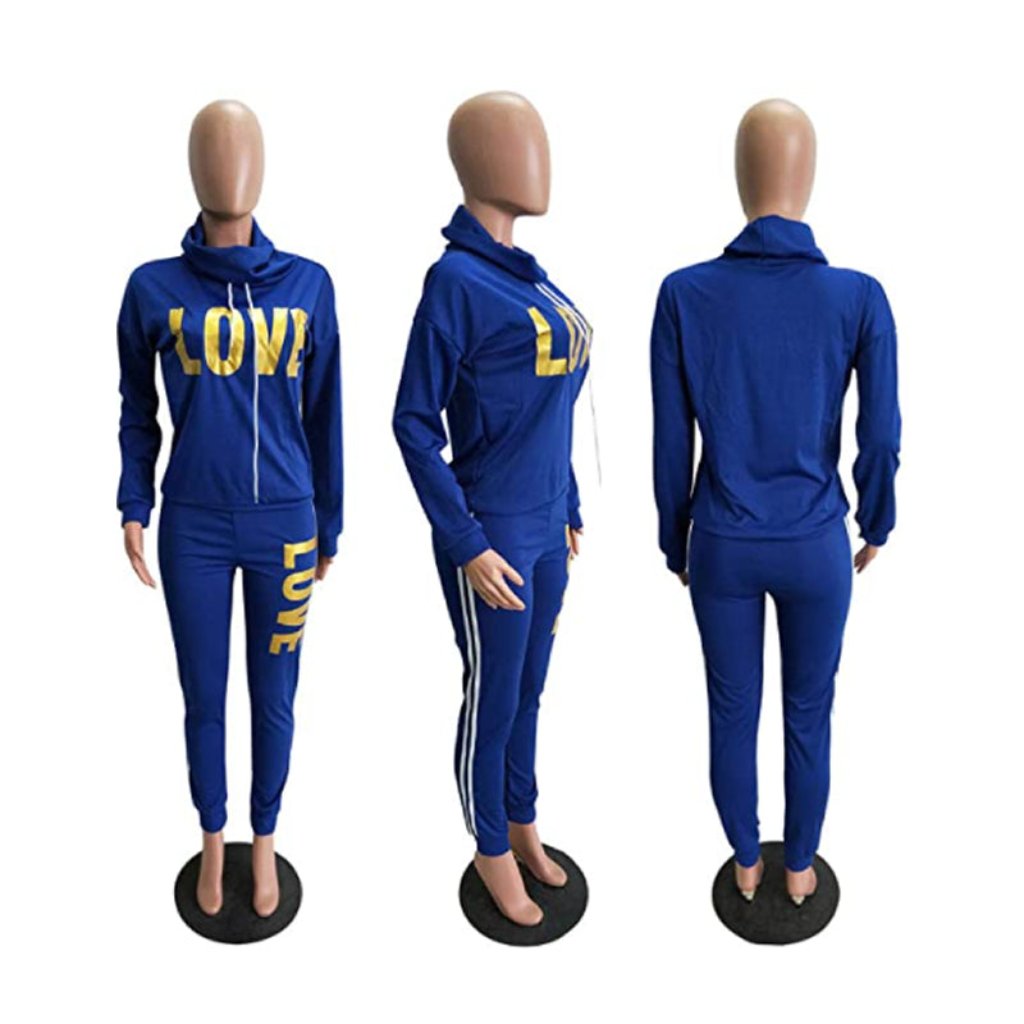 Women Outfit Set LOVE Letter High Neck Hoodies Sweatshirt Tracksuit