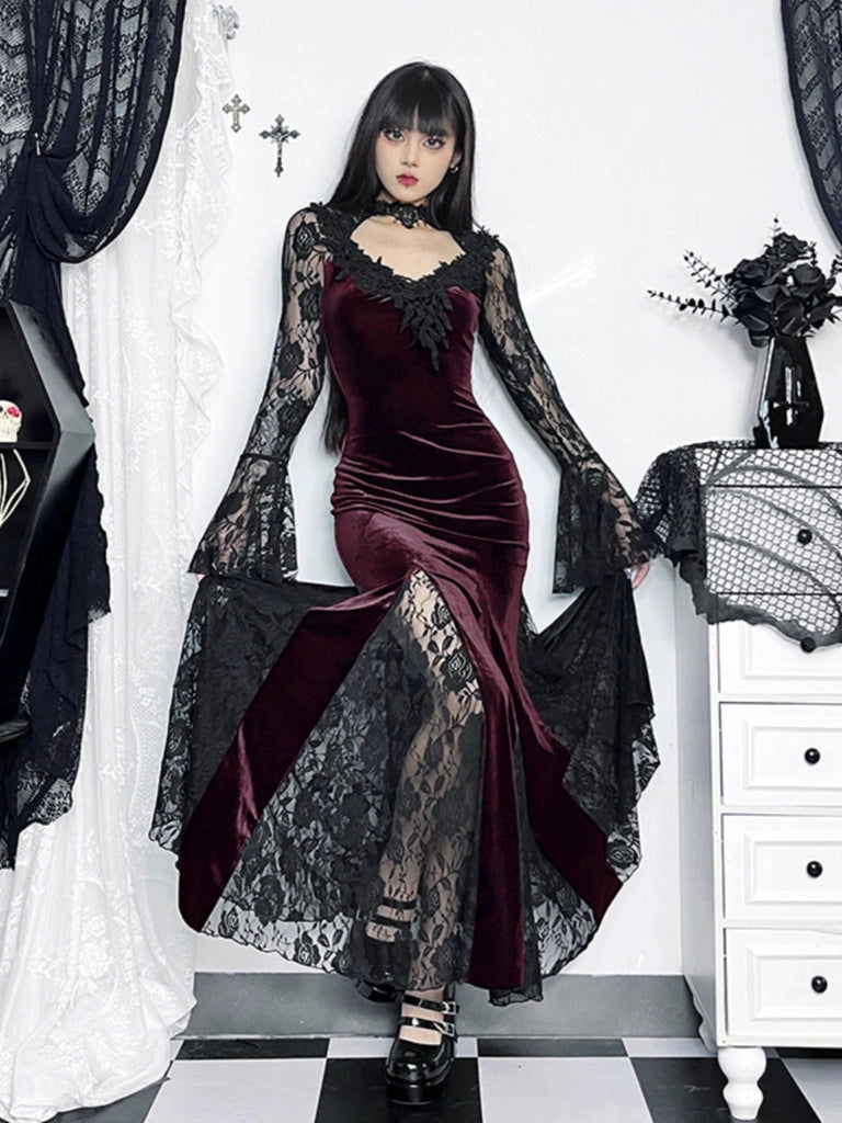 Women Stylish Pullover Long-Sleeved Fishtail Dress Lace