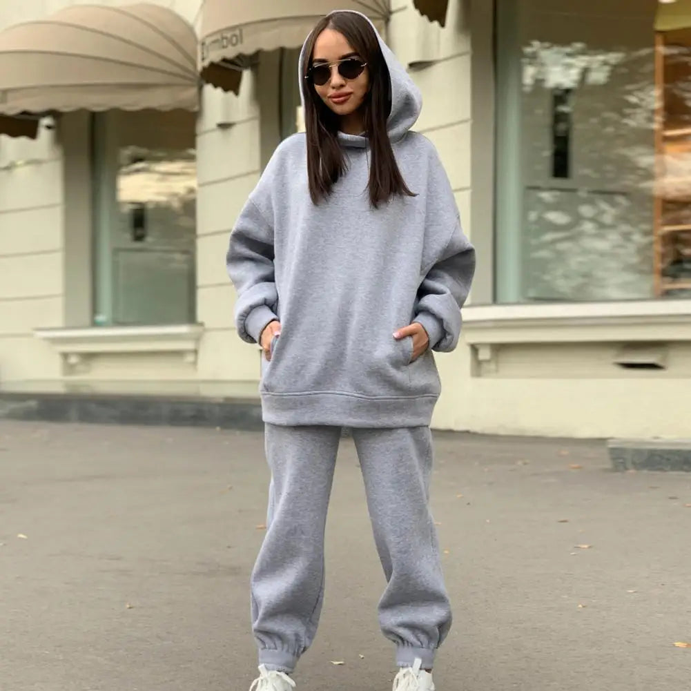 Women Two Piece Sets Tracksuit Hooded Sweatshirt Tops Sweatpants