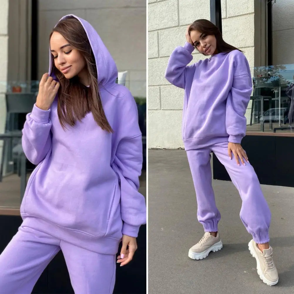 Women Two Piece Sets Tracksuit Hooded Sweatshirt Tops Sweatpants