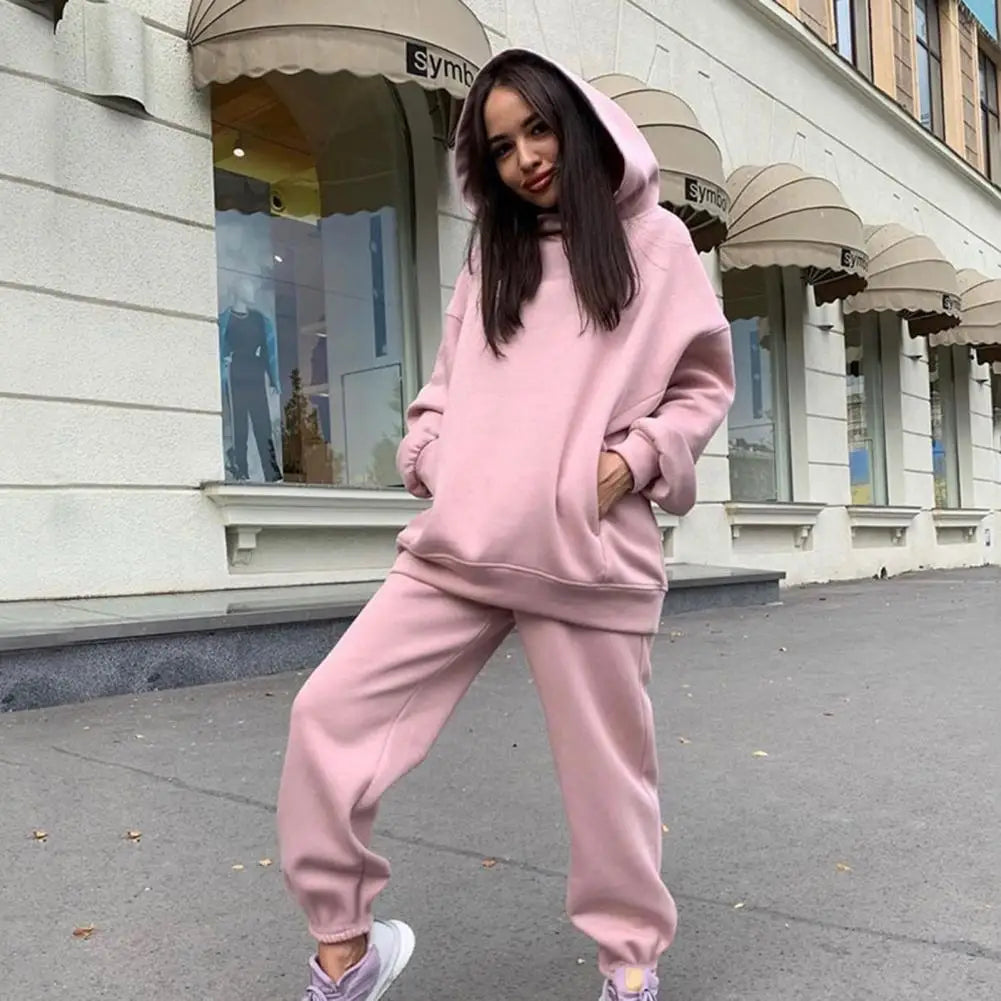 Women Two Piece Sets Tracksuit Hooded Sweatshirt Tops Sweatpants