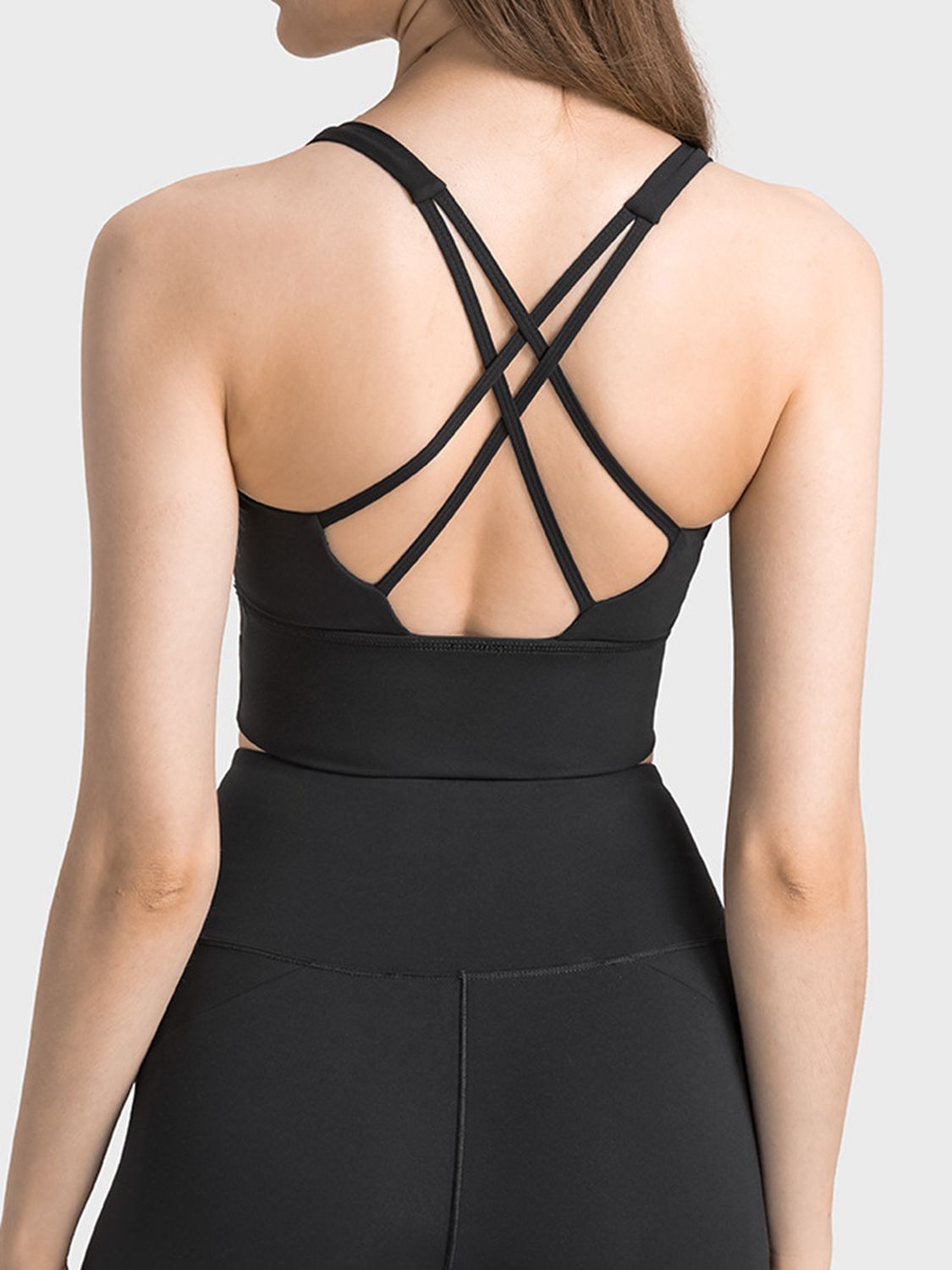 Women Yoga Scoop Neck Crisscross Straps Sports Bra For Fitness Workout
