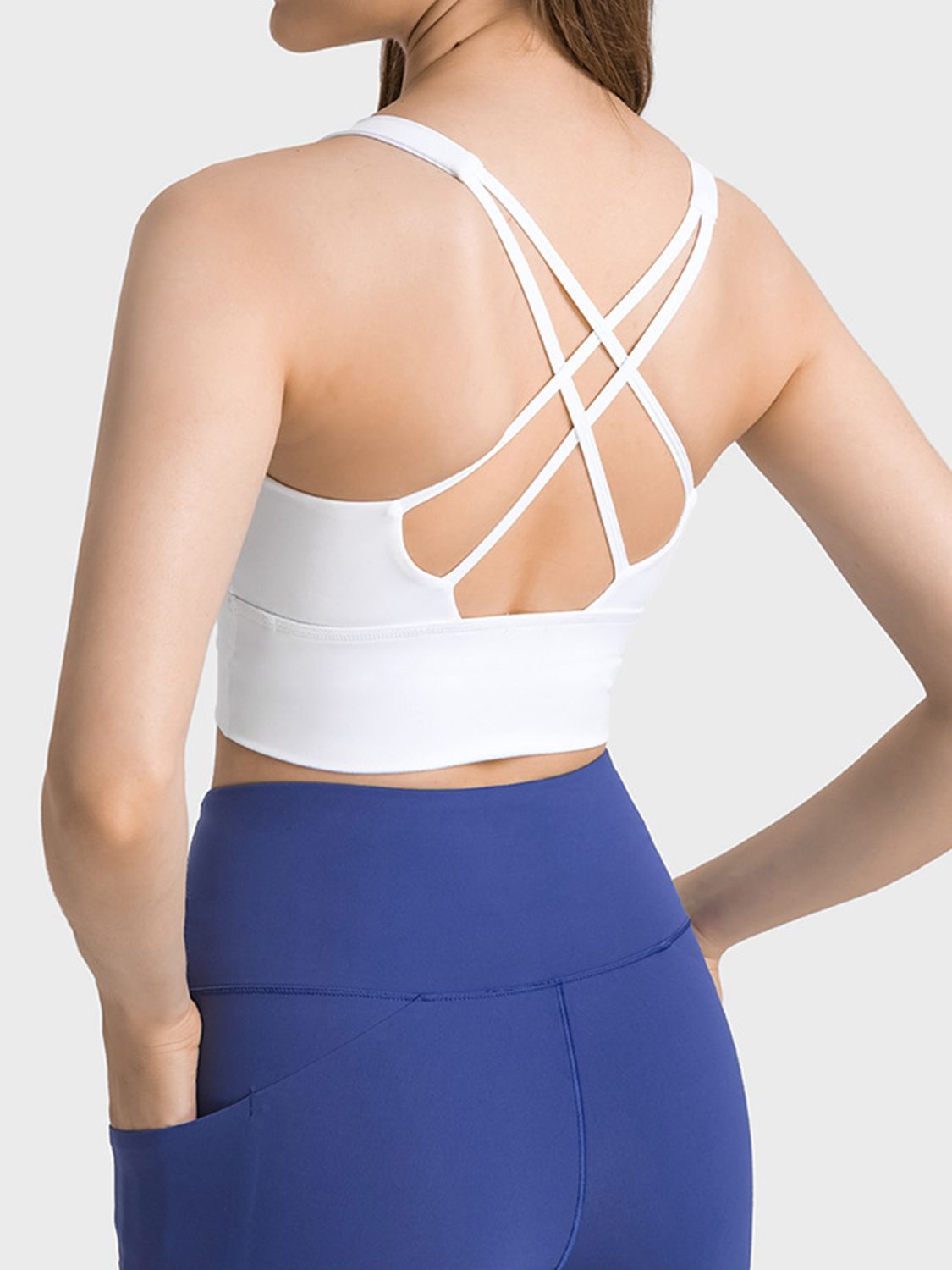 Women Yoga Scoop Neck Crisscross Straps Sports Bra For Fitness Workout