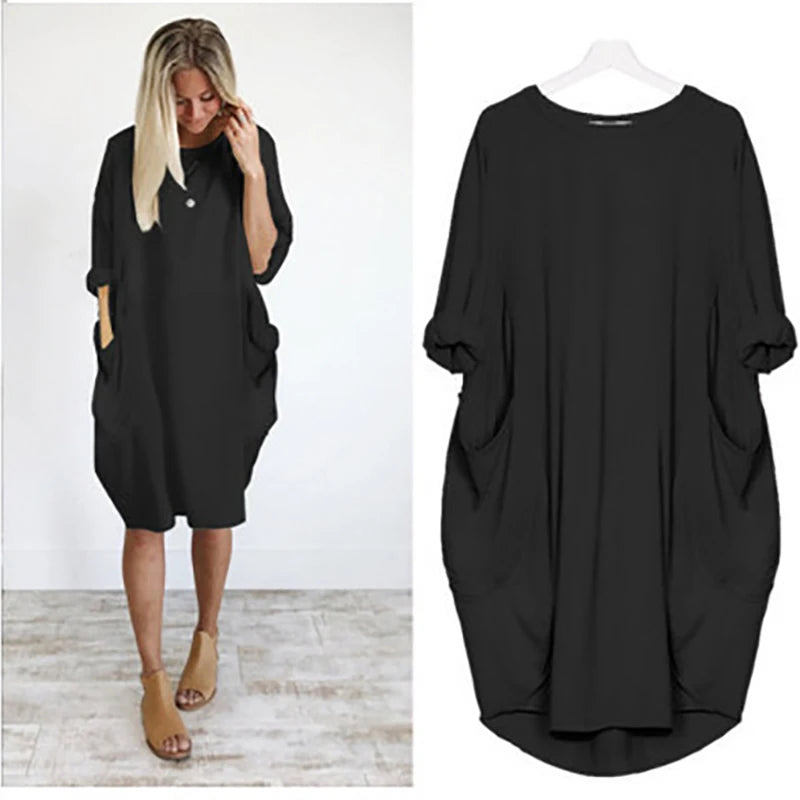 Women's Casual Fashion Oversize Blouses O-neck Pajamas Loose Dress