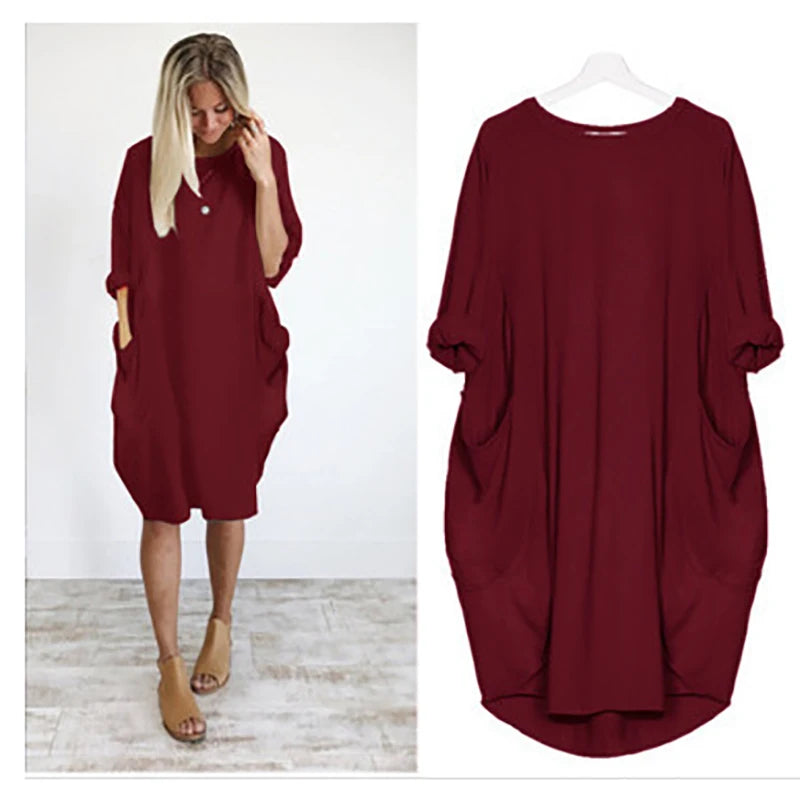 Women's Casual Fashion Oversize Blouses O-neck Pajamas Loose Dress