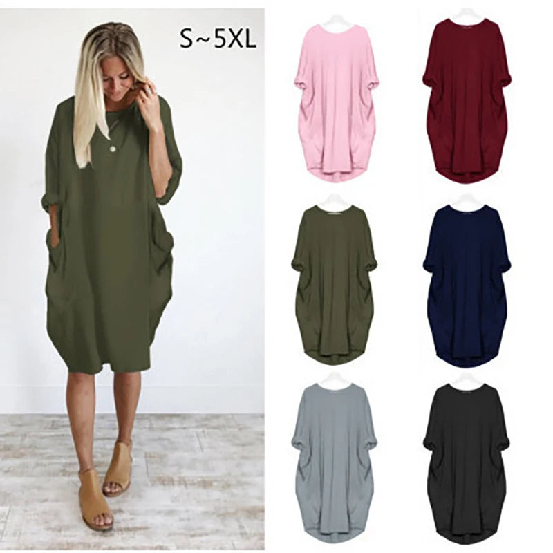 Women's Casual Fashion Oversize Blouses O-neck Pajamas Loose Dress