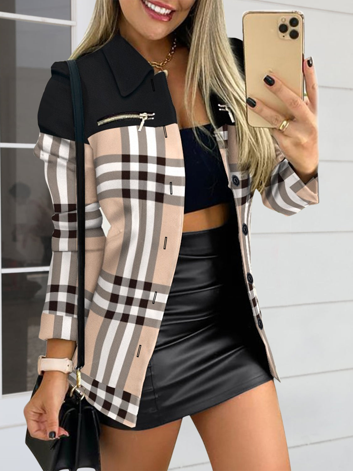 Women's Fashion Printed Button Up Zip Detail Trendy Jacket