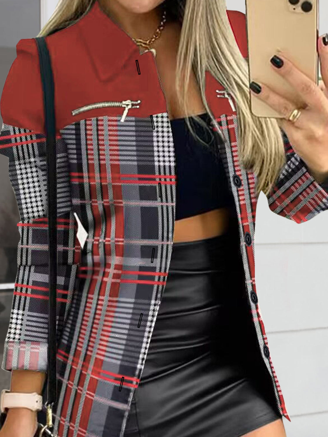 Women's Fashion Printed Button Up Zip Detail Trendy Jacket
