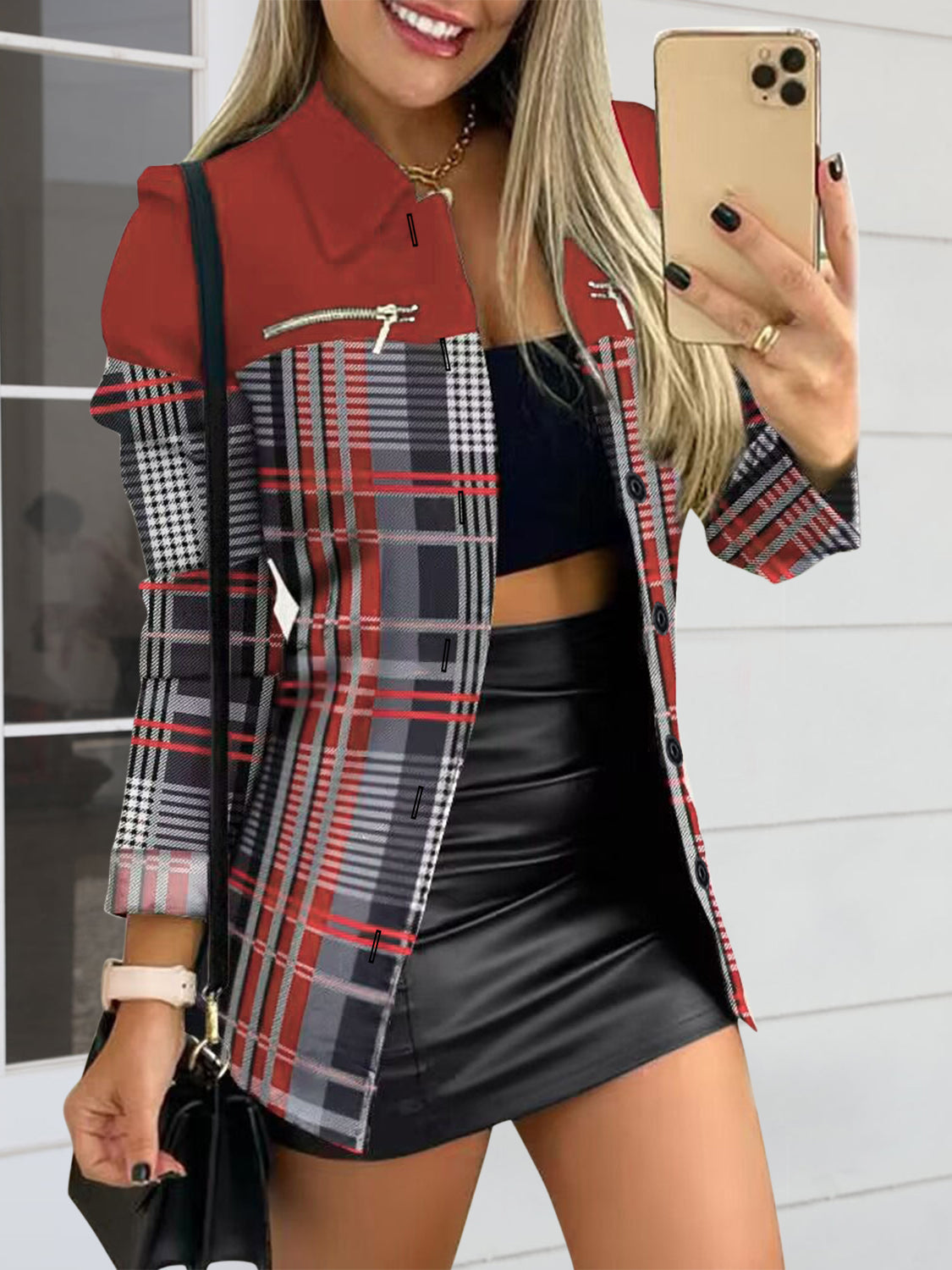 Women's Fashion Printed Button Up Zip Detail Trendy Jacket