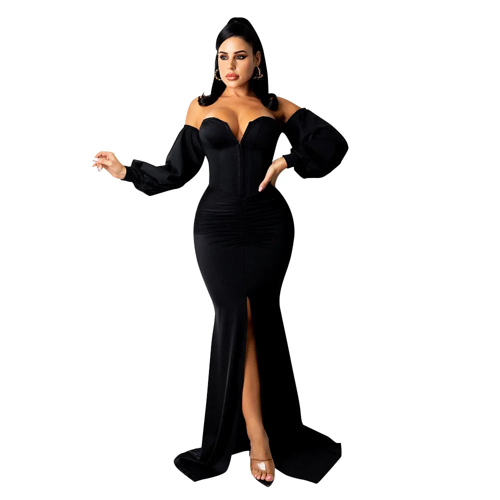 Women's Fashion Sexy Nightclub Long Dress One-piece Chest Wrap Style