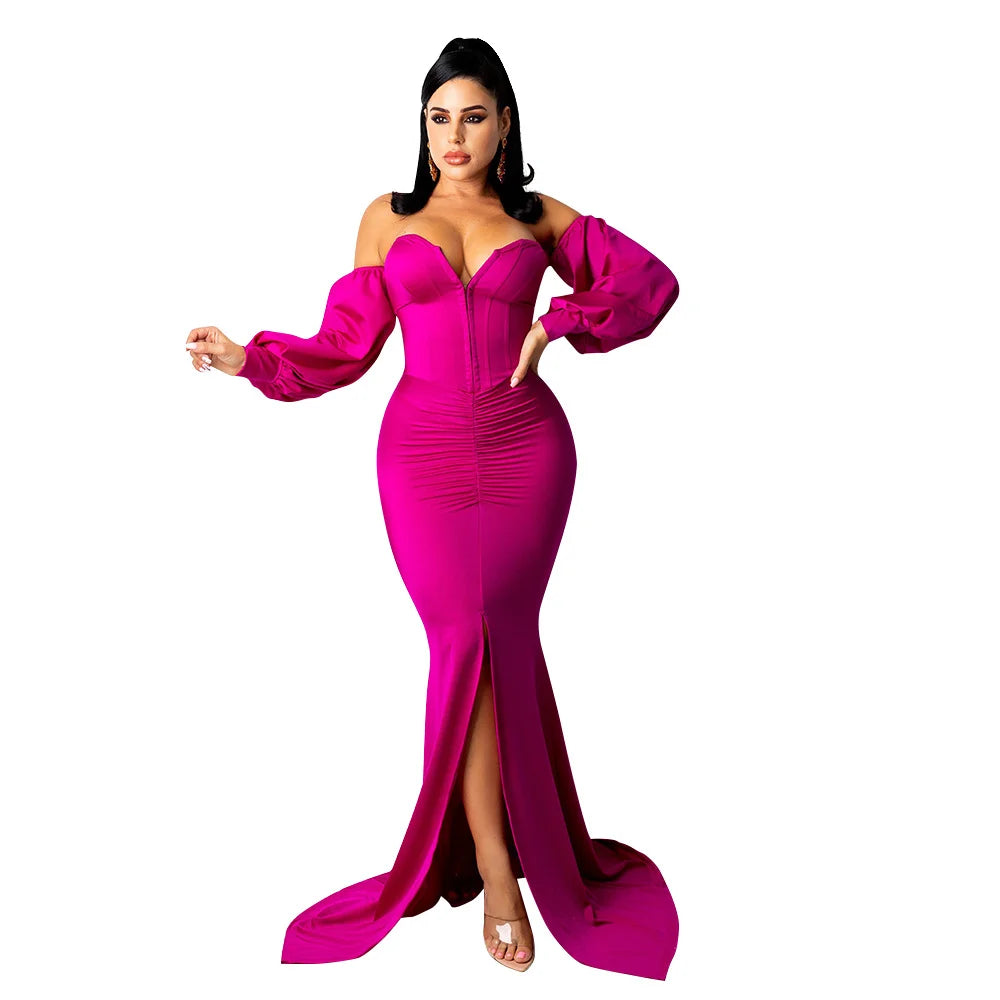 Women's Fashion Sexy Nightclub Long Dress One-piece Chest Wrap Style