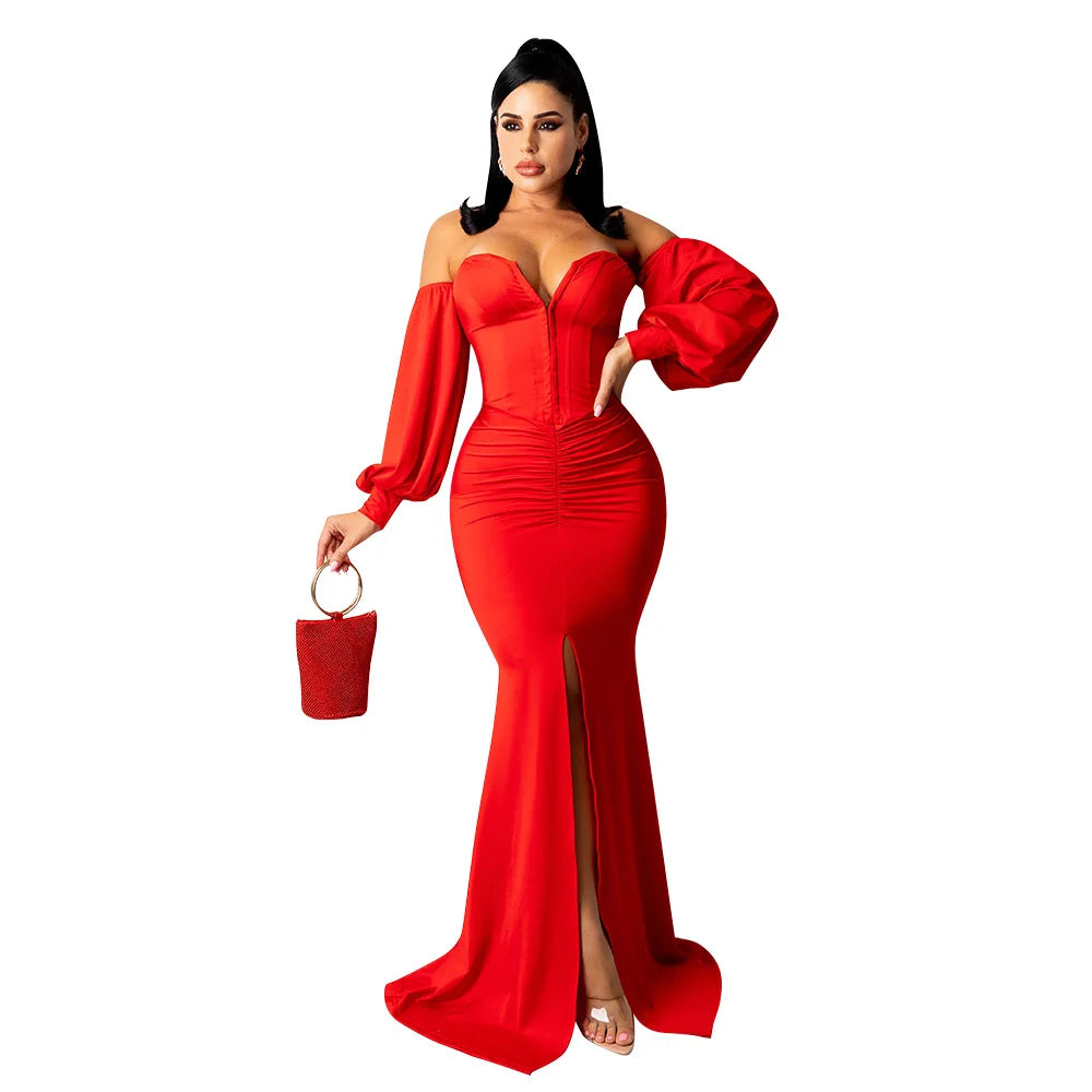 Women's Fashion Sexy Nightclub Long Dress One-piece Chest Wrap Style