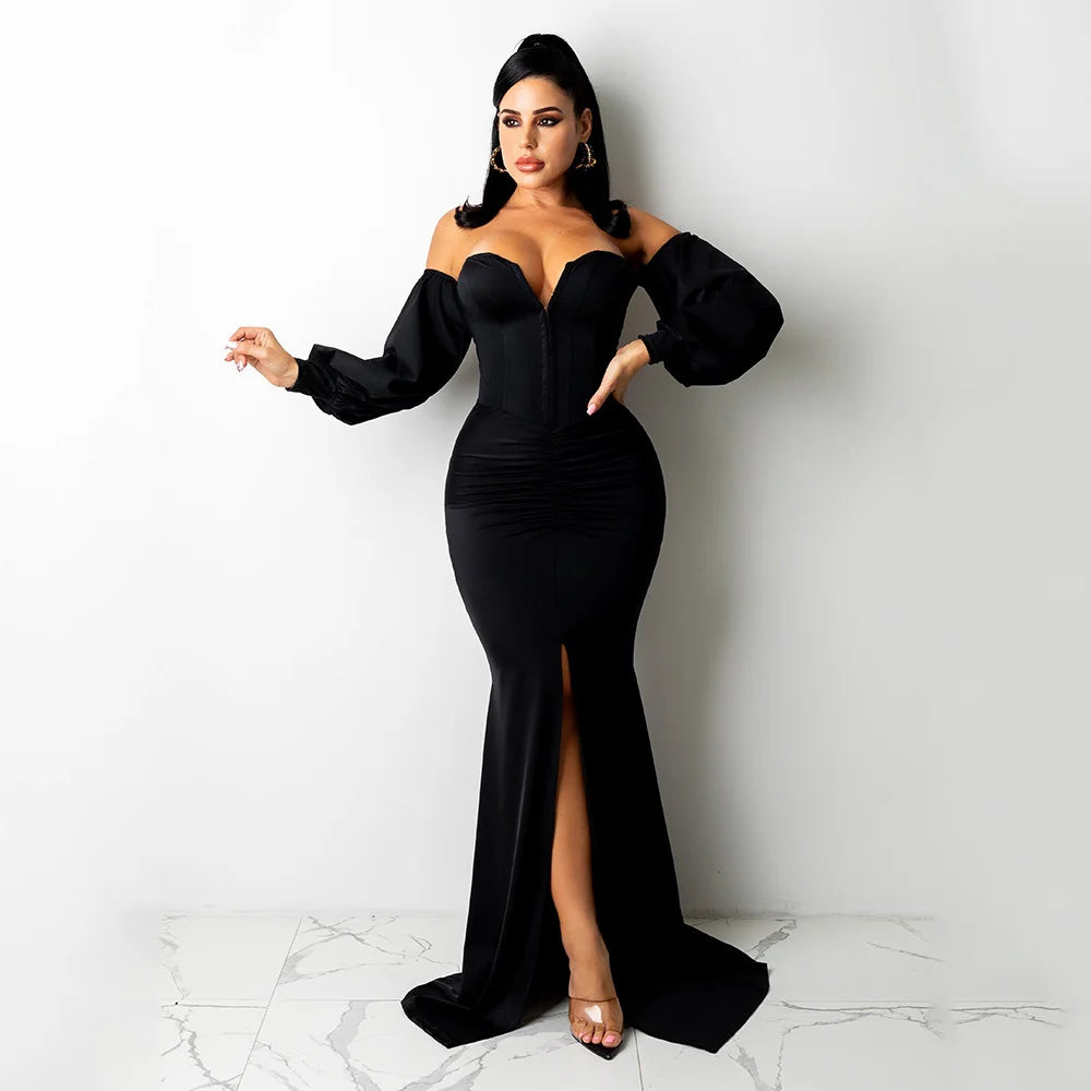 Women's Fashion Sexy Nightclub Long Dress One-piece Chest Wrap Style