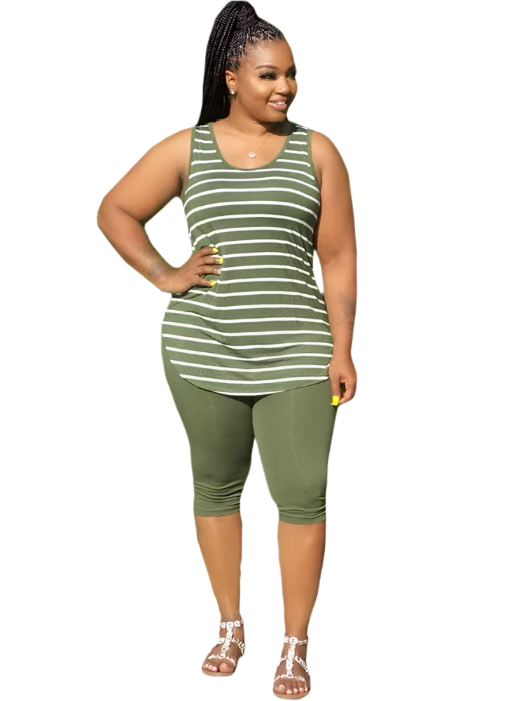 Women's Plus Size Sport two-piece set, Tracksuit Striped Tank Tops