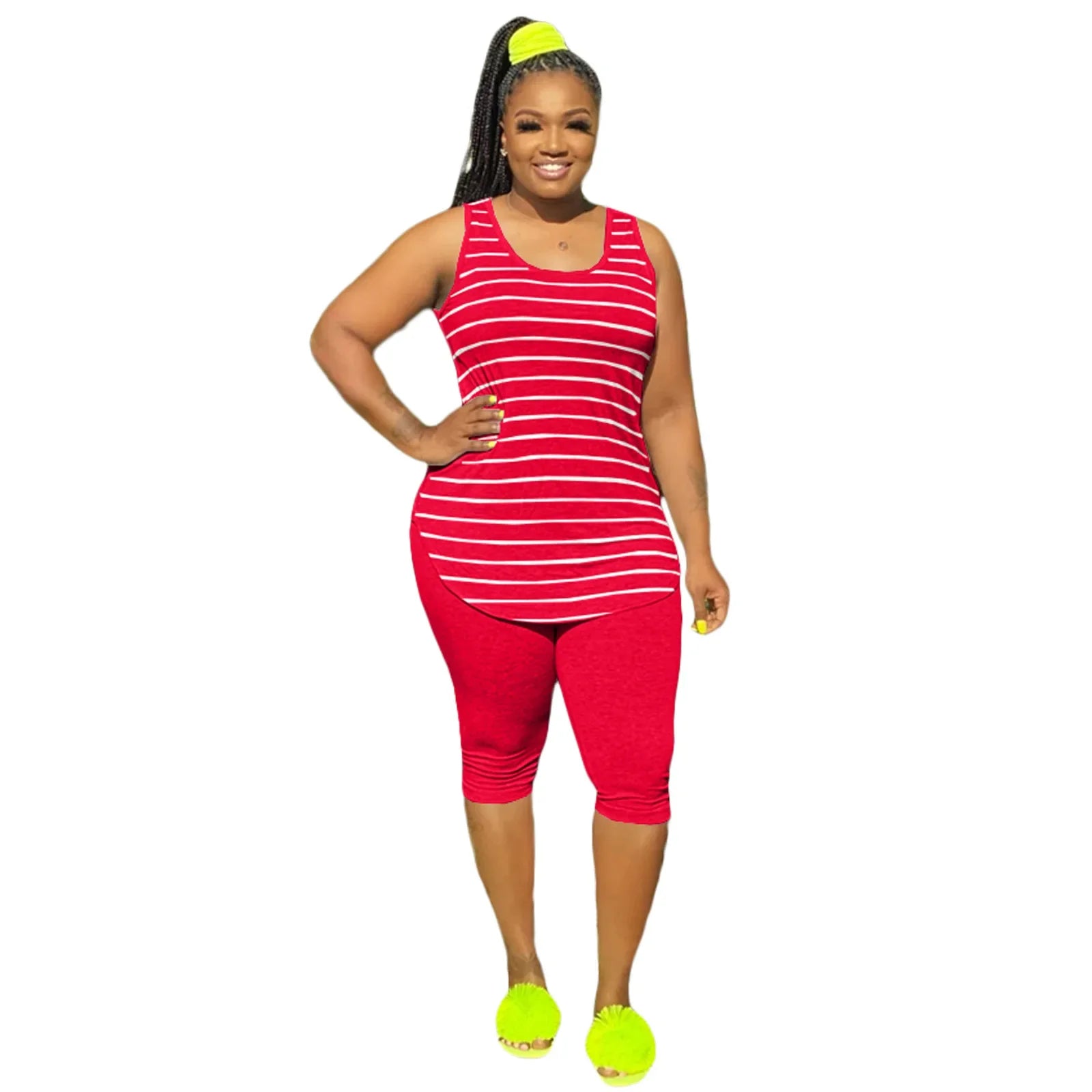 Women's Plus Size Sport two-piece set, Tracksuit Striped Tank Tops