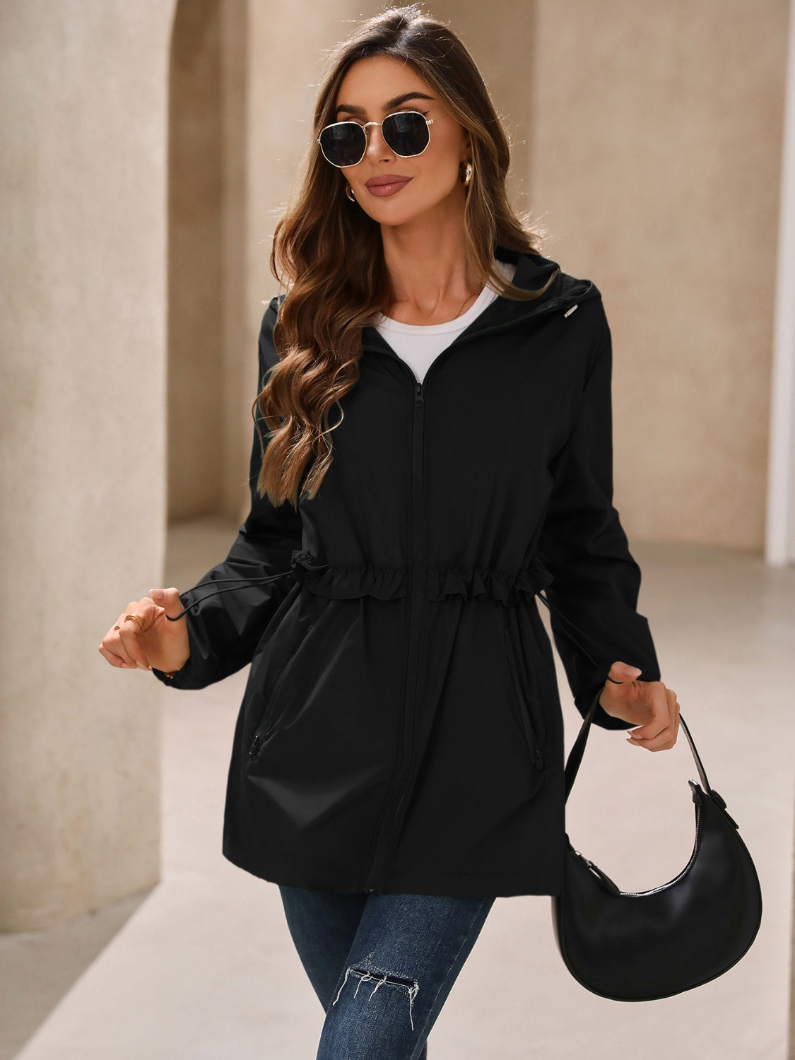 Women's Pullover Outdoor Waterproof Long Sleeve Hooded Windbreaker