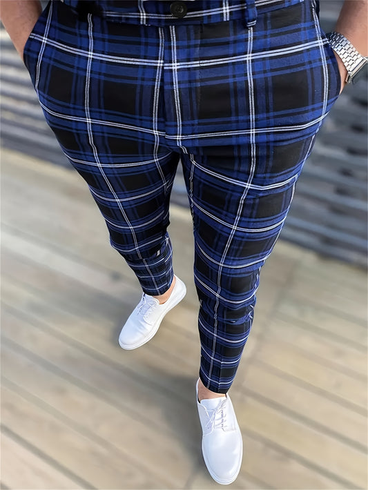 Men's Plaid Dress Pants - Comfortable Stretch, Vintage Formal Wear