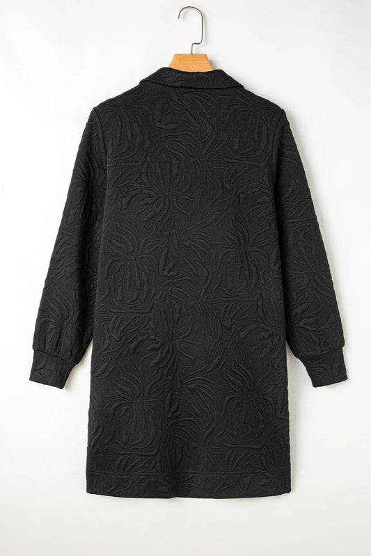 Elegant Texture Quarter Zip Long Sleeve Side Pockets Mini Dress