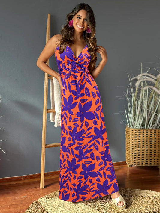 Women's Maxi Twisted Sleeveless Cutout V-Neck Long Cami Dress