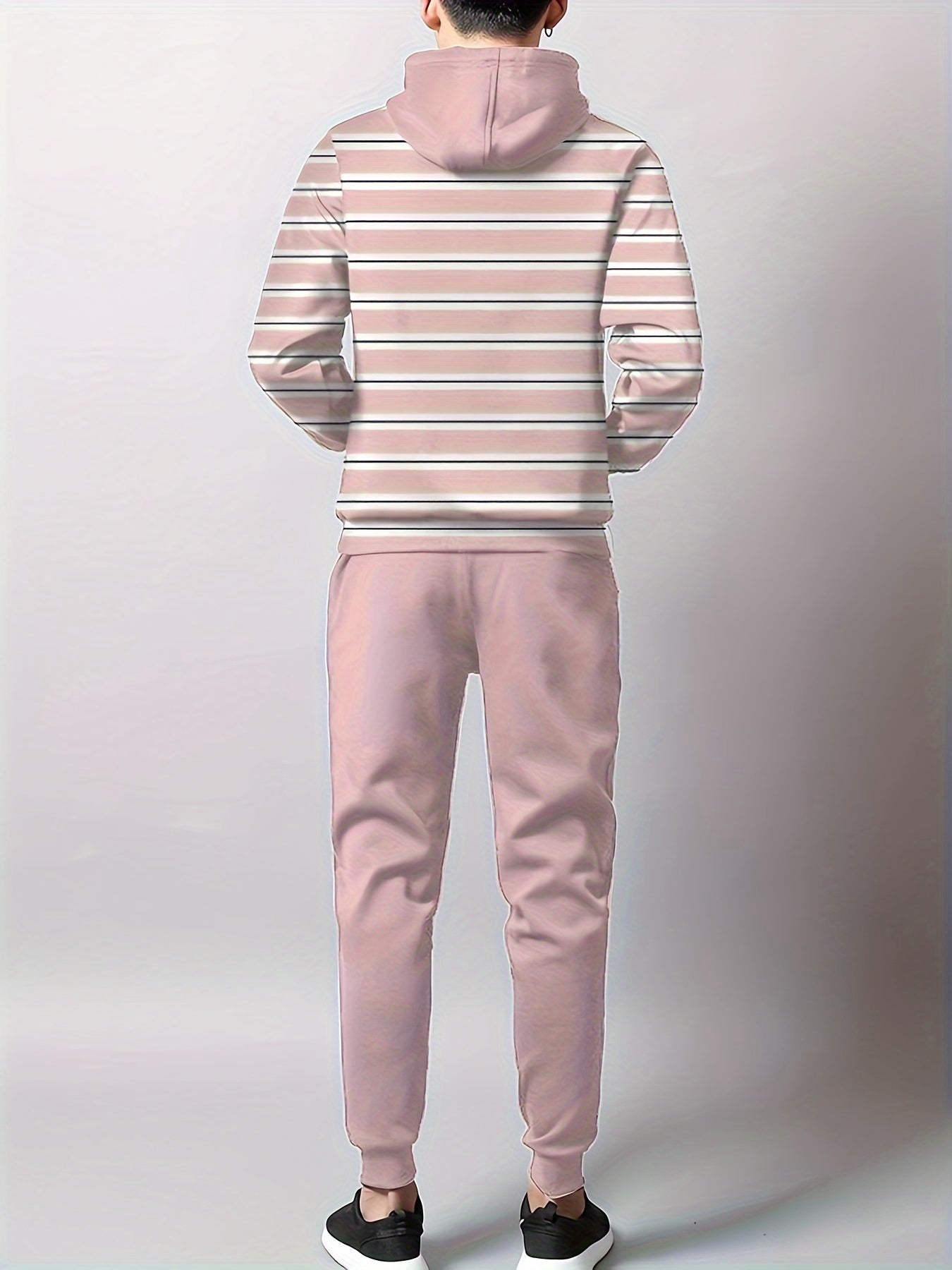 Men's Casual Striped Hoodie and Sweatpants Set, Knit Dress Pullover