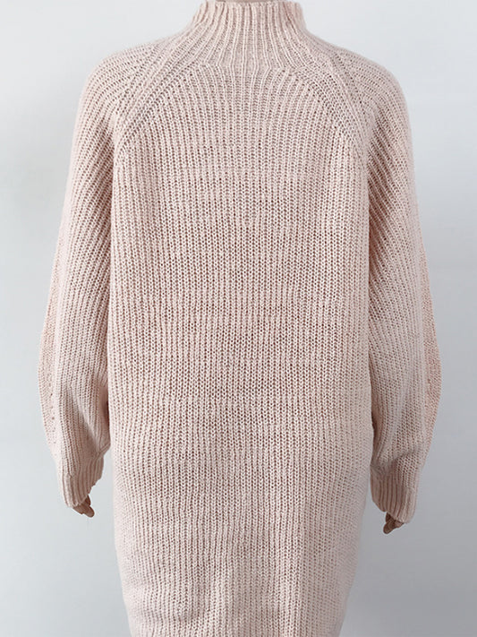 Warm and Fashionable Mock Neck Dropped Shoulder Sweater Dress