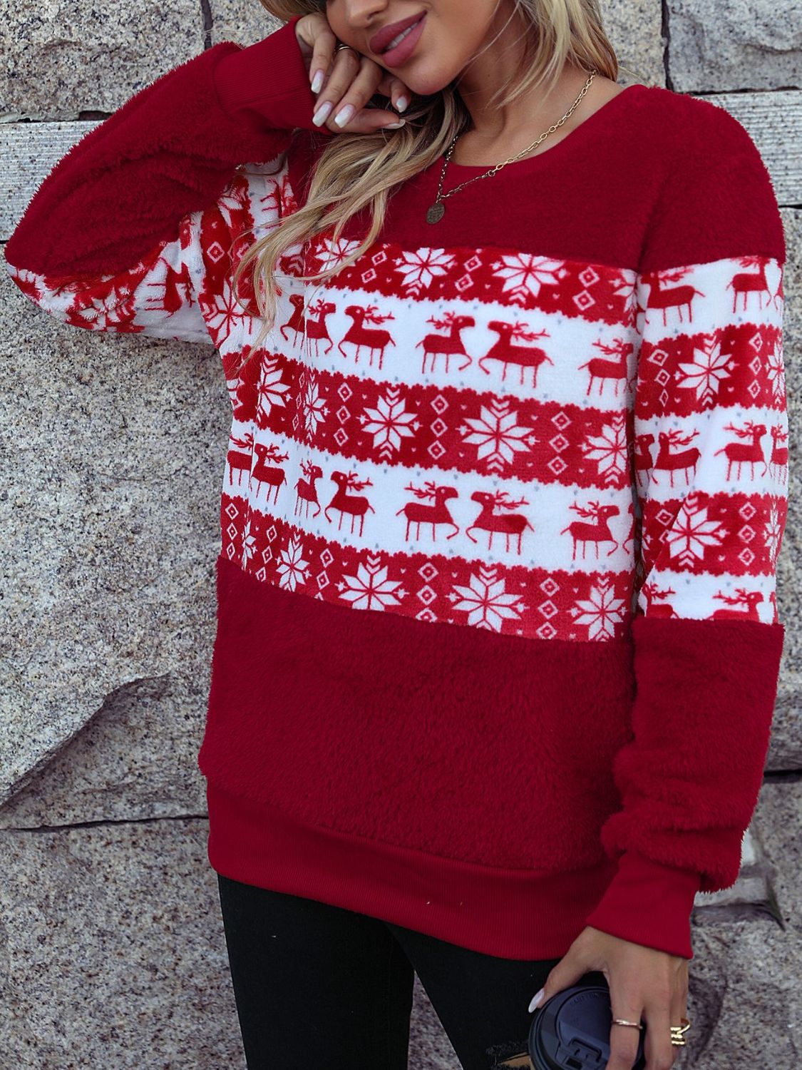 Fancy Chic Christmas Element Round Neck Long Sleeve Sweatshirt