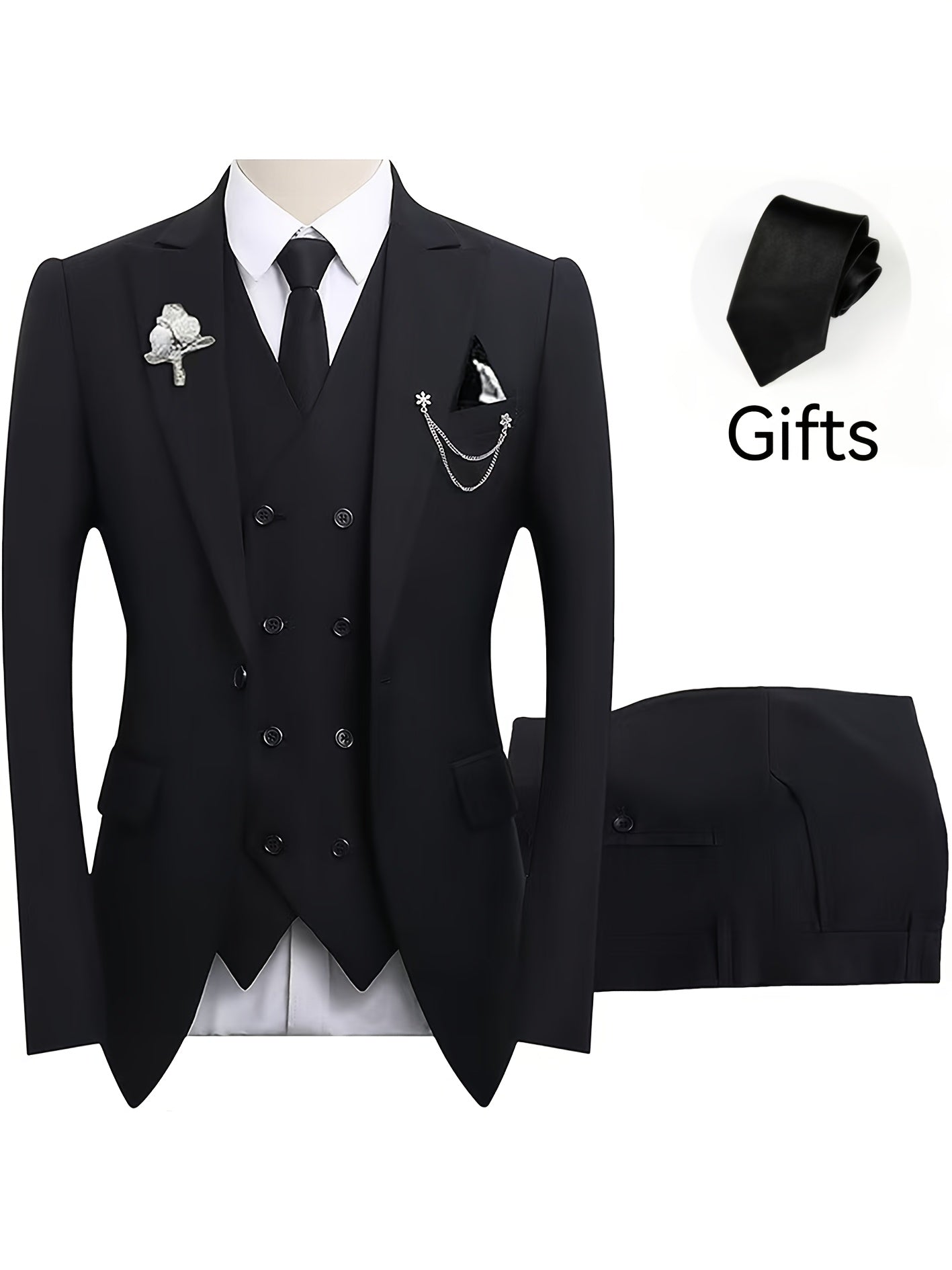 Men's 3-Piece Suit Set (Suit Jacket + Vest + Pants, with a Tie) Slim Fit Tailcoat