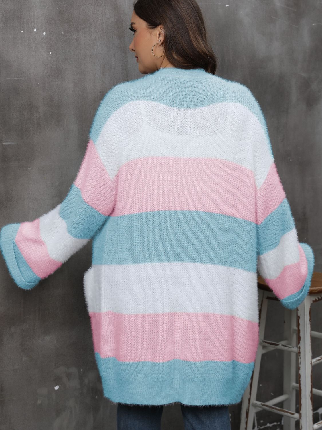 Plus Size Women Clothing Open Front Long Sleeve Cardigan Dress