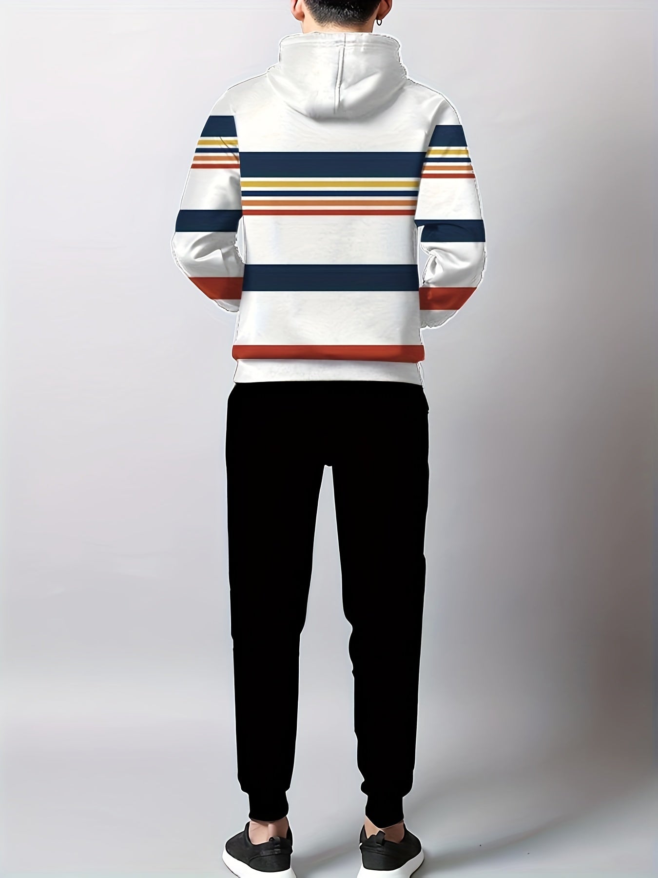 Men's Casual Striped Hoodie and Sweatpants Set, Knit Dress Pullover