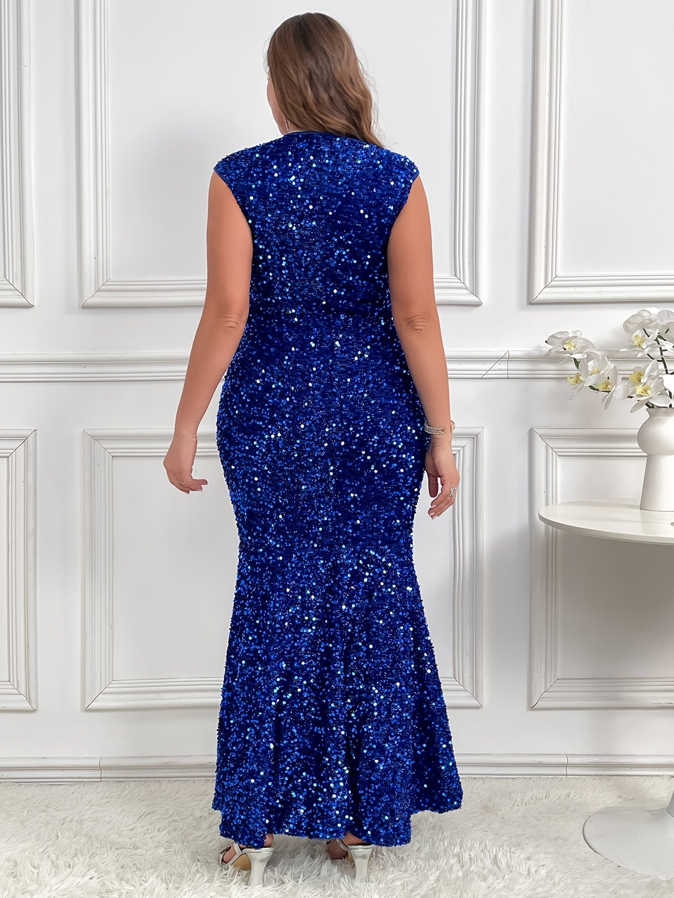Plus Size, Plus-size Women's Sleeveless Long Elegant Shimmering Dress