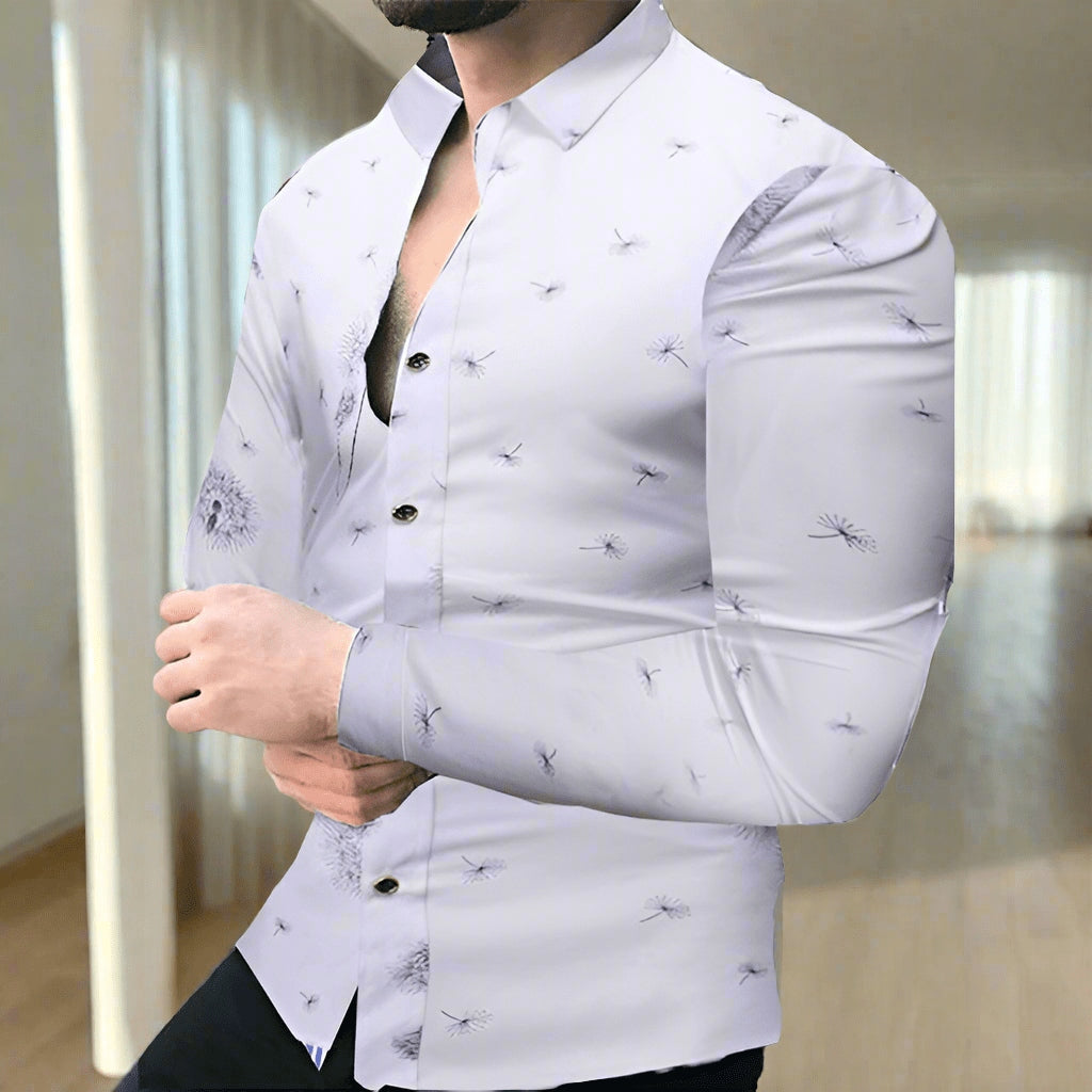 Men's Slim-Fit Long-Sleeved Top, Button-Down Shirt Print Design Outfit