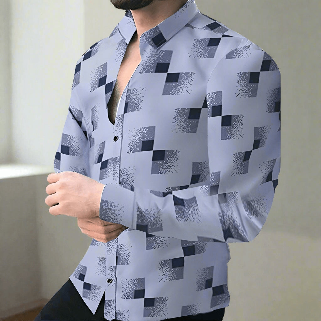Men's Slim-Fit Long-Sleeved Top, Button-Down Shirt Print Design Outfit