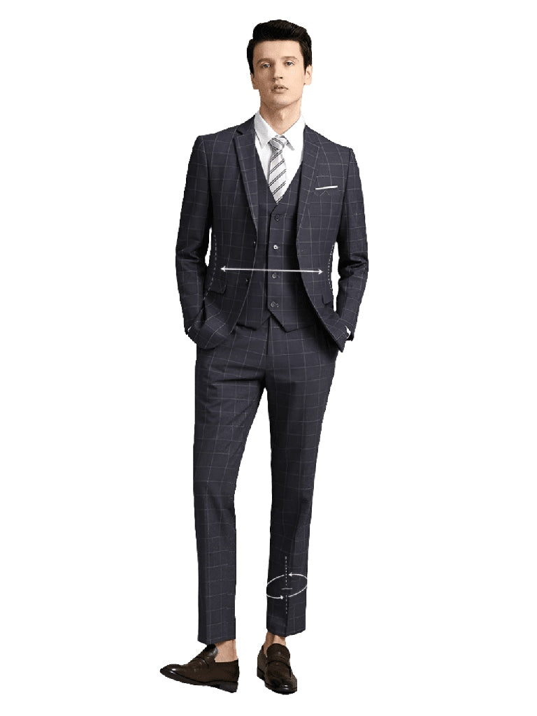 Slim Fit Wedding Casual British Style Gingham Groom Suit for Men