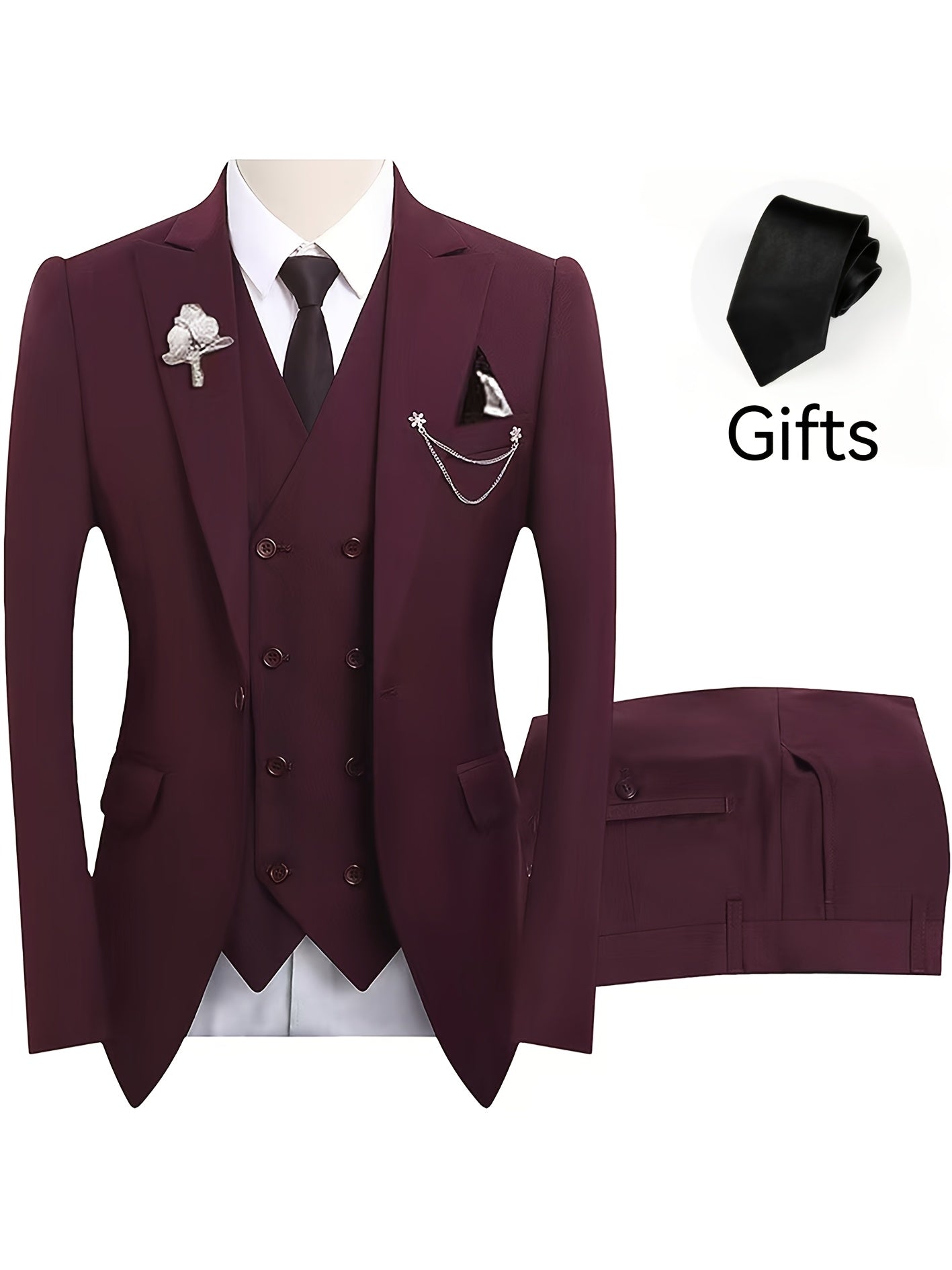 Men's 3-Piece Suit Set (Suit Jacket + Vest + Pants, with a Tie) Slim Fit Tailcoat