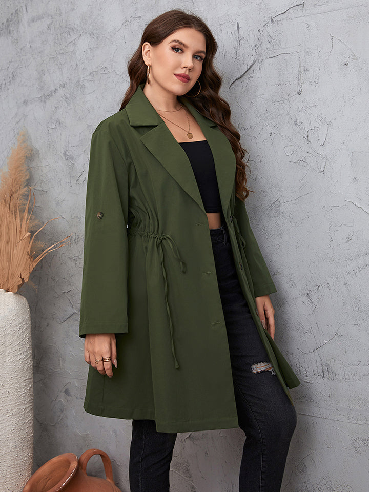 Plus Size Lapel Collar Roll-Tab Sleeve Trench Coat for Women