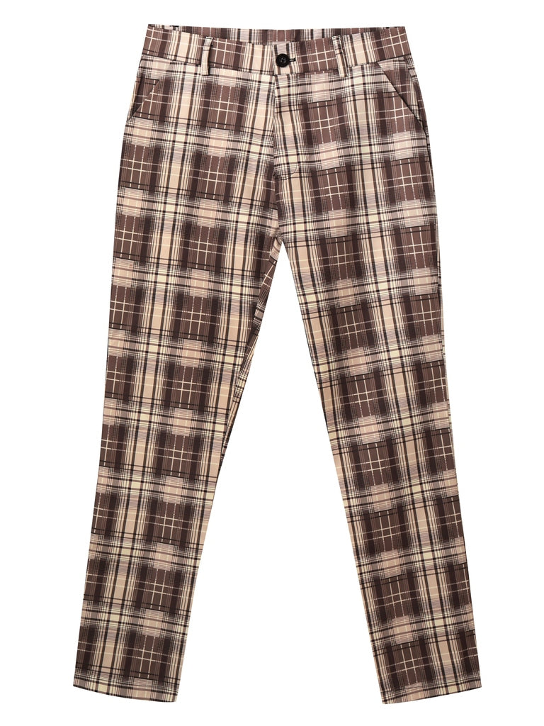 Men's Slim Fit Digital Print Plaid Checkered Casual Pants