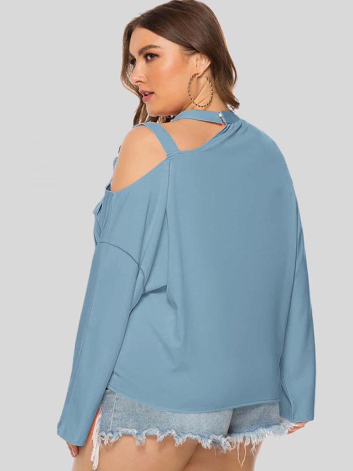 Plus Size Cold-Shoulder Blouse Tied Top Long Sleeve Women Casual Wear