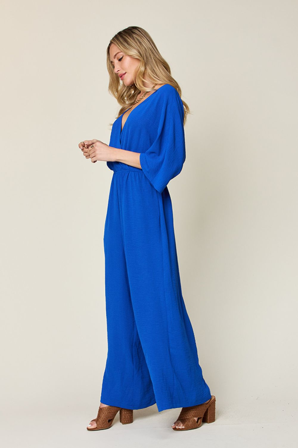Chic Casual Full Size Half Sleeve Wide Leg Jumpsuit