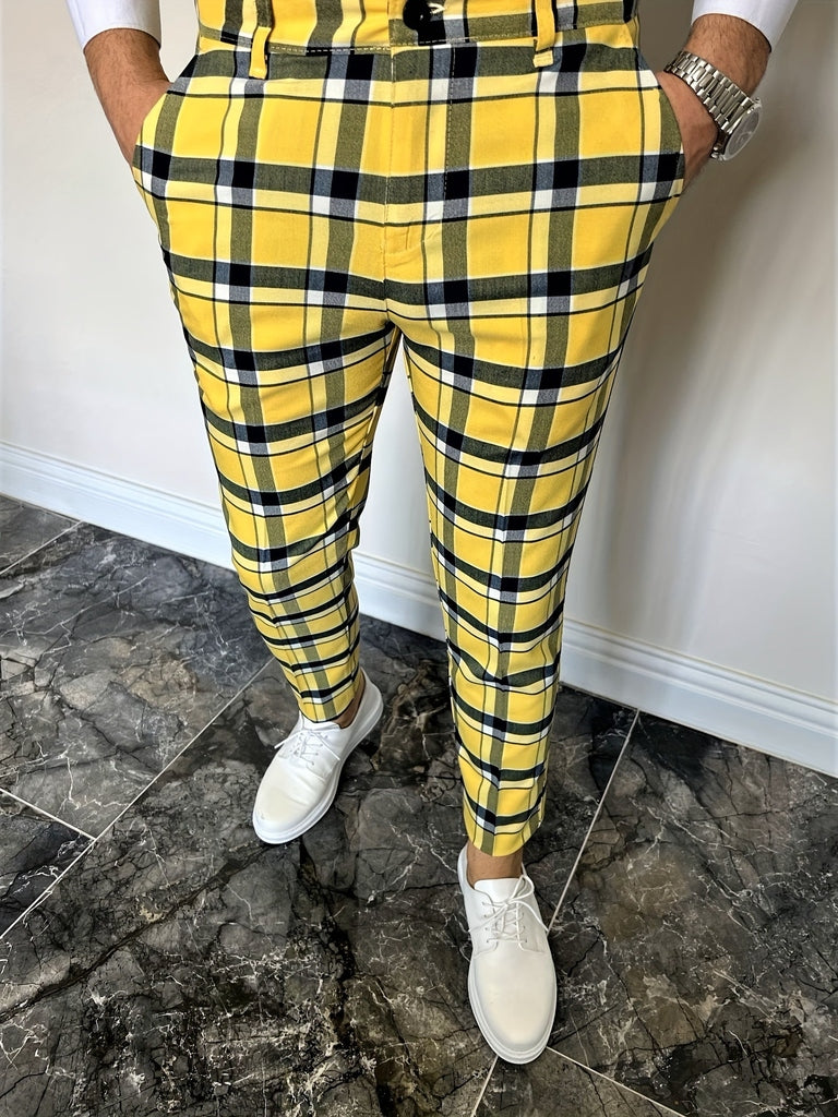 Men's Slim Fit Digital Print Plaid Checkered Casual Pants